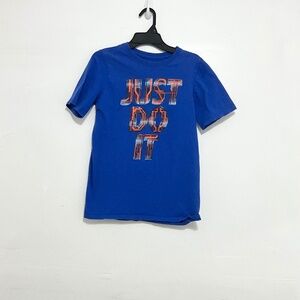 NIKE Kids JUST DO IT Short Sleeve Tee 100% Cotton Athletic Cut Blue Size Large